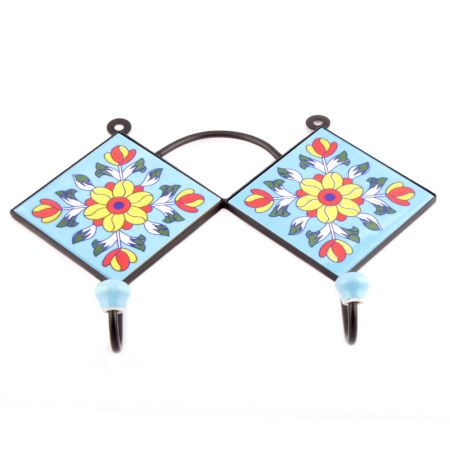 Turquoise And Yellow Sun Flower Tiles Hooks
